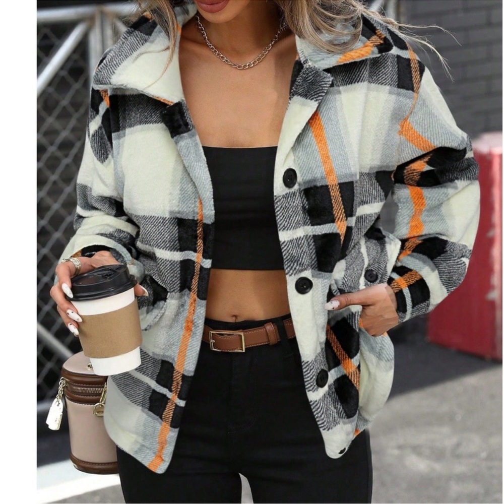 Cozy Plaid Boyfriend Jacket Oversized Shacket XS S M L